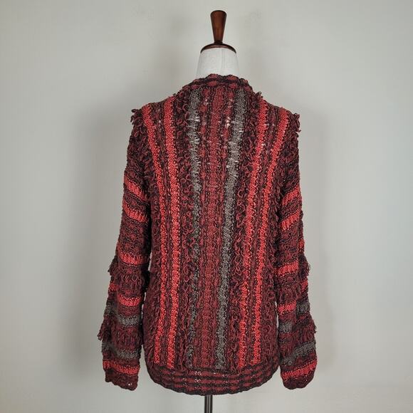 VTG Colleen Toland Sweater Small Red Multicolor Hand Knit Artsy Cardigan Open - Picture 4 of 9